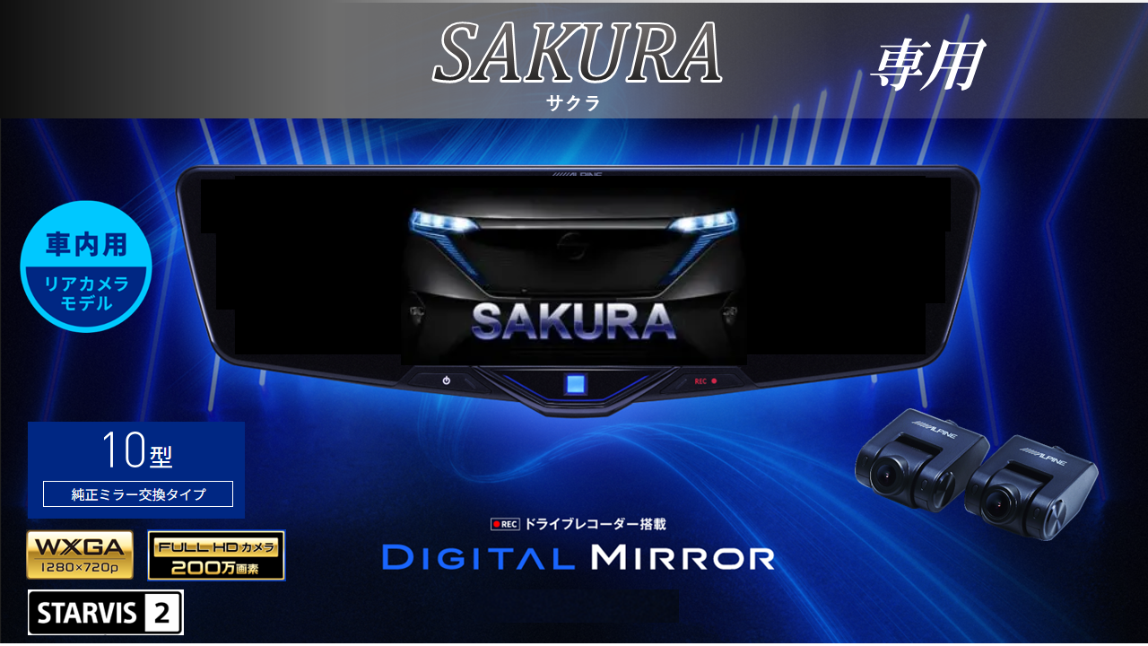 日産サクラ/ekクロスEV専用10型2025ドライブレコーダー搭載デジタルミラー 車内用リアカメラモデル